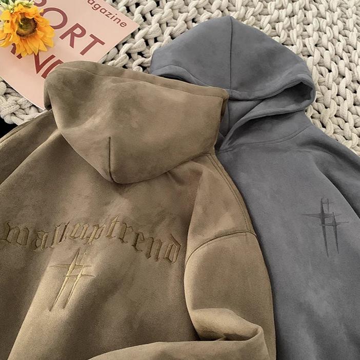 2023 Men'S Streetwear Vintage Embroidered Suede Hooded Sweatshirt High Quality Hoodie Fashion Hip Hop Unisex Pullover Y2K Clothe