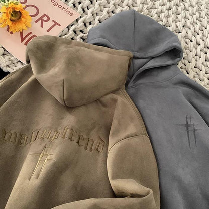 2023 Men'S Streetwear Vintage Embroidered Suede Hooded Sweatshirt High Quality Hoodie Fashion Hip Hop Unisex Pullover Y2K Clothe